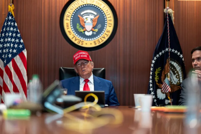 US President Donald Trump holds a meeting in the Situation Room at the White House in Washington,